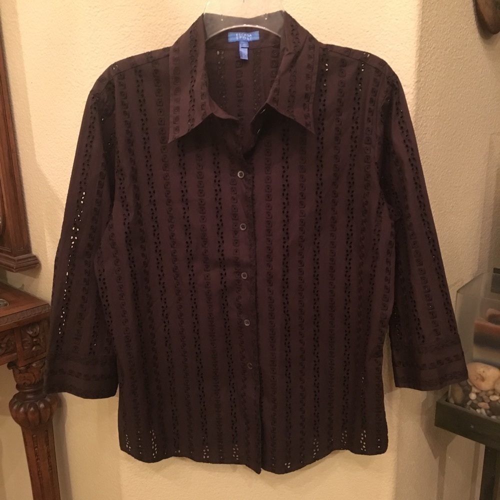 ESCADA SPORT Women Brown Eyelet Button Top Size 40